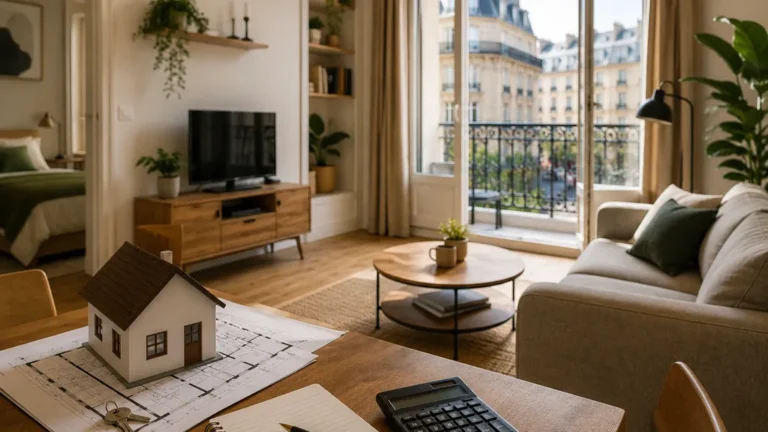 Appartement lumineux avec documents et clés pour illustrer un bail de résidence secondaire