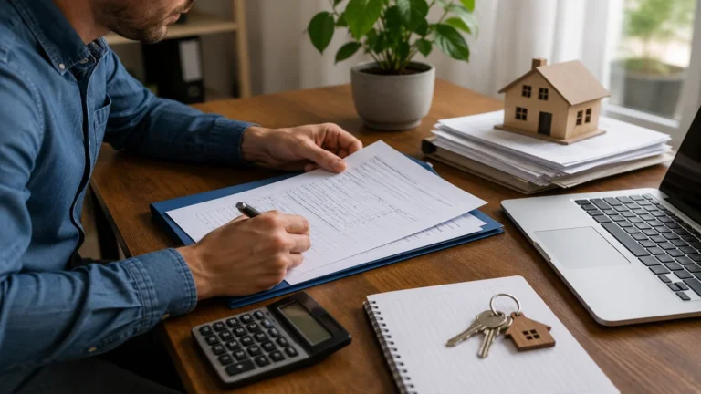 Propriétaire remplissant une déclaration d’engagement de location pour un investissement immobilier