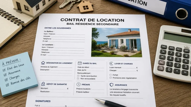 Documents, clés et maquette immobilière pour un état des lieux de local commercial