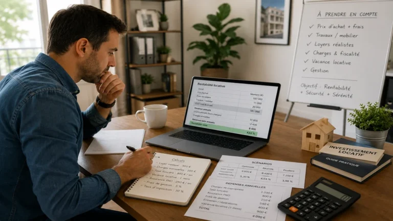 Propriétaire calculant la rentabilité d’un investissement locatif avant d’acheter un bien immobilier